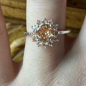 Simulated Champagne Diamond Sterling Silver Ring Size 7